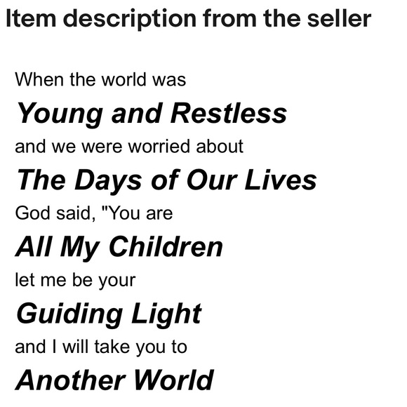 Vintage Young Restless Cup Mug
Daytime Soap Opera Days… - Picture 7 of 7